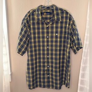 Nautica Men’s Button Down Short Sleeve Plaid Shirt Size XL Black Yellow